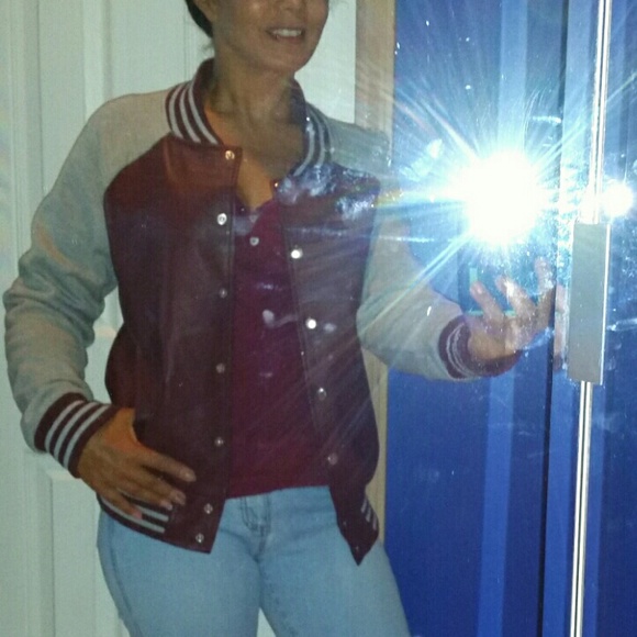 Burgundy Jersey jacket faux leather - Picture 4 of 4