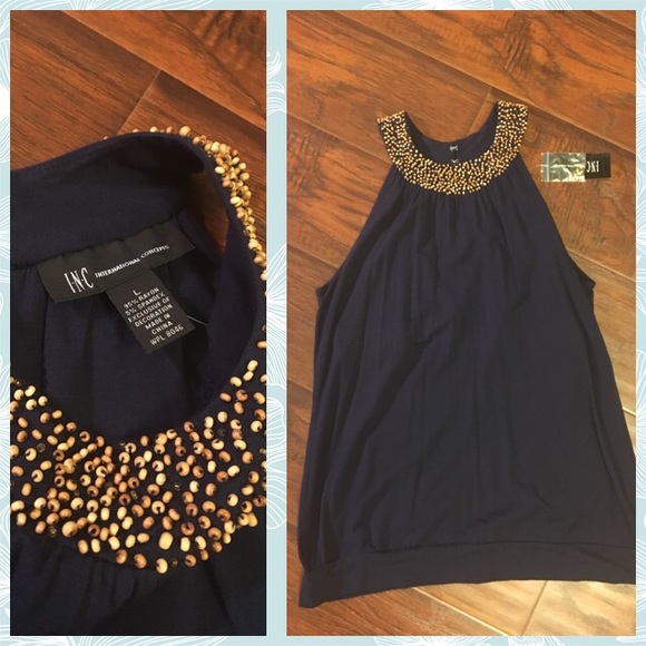 INC Hi Neck Top Navy