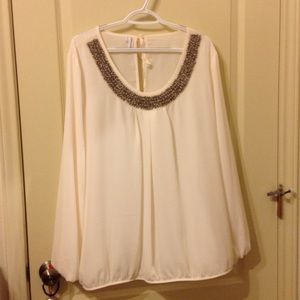 Sheer beaded ivory blouse
