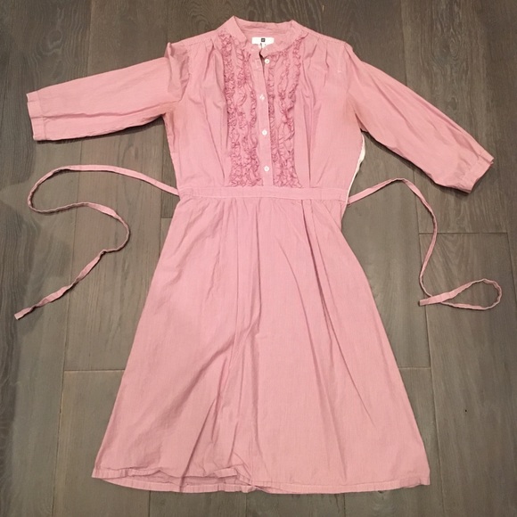 Red and white striped shirts dress with ruffle