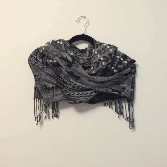 Black and Grey Floral Scarf