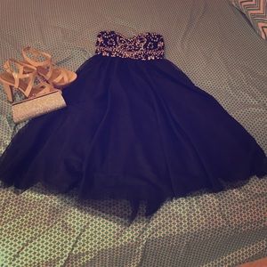 Navy Blue Bee Darlin Tea Length Formal Dress