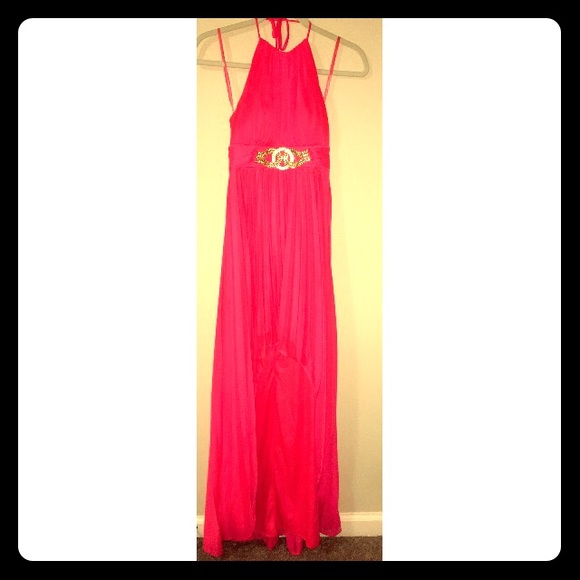 Size 4 Caché Pink Halter High Low Dress - Picture 1 of 4