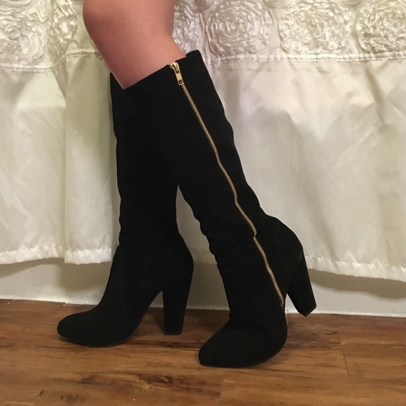 Aldo Suede Gold Zipper Boots