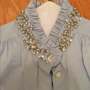 J crew button up with trendy stones around collar