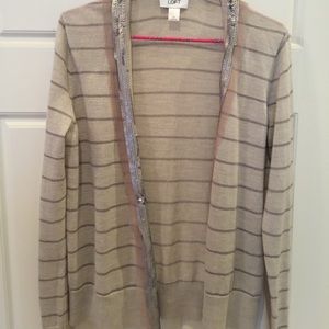 LOFT SZ M GREY AND CREAM CARDIGAN W/SEQUINS