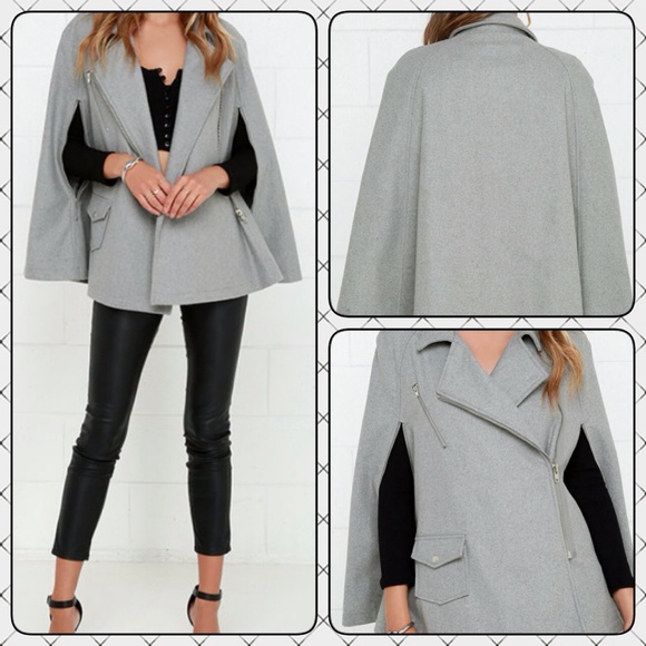 Jackets & Blazers - Woman's Gray Moto Cape Coat**OBO**