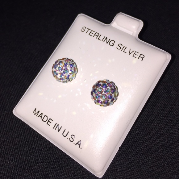 Sterling silver AB Crystal earring studs beautiful - Picture 2 of 4
