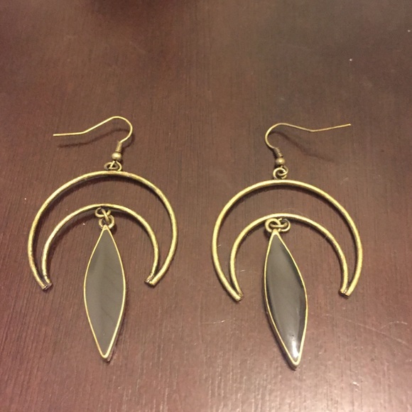 Black and Gold Crescent Moon Earrings