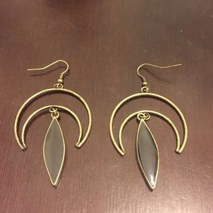 Black and Gold Crescent Moon Earrings