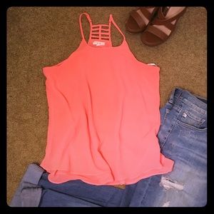 Bright coral razorback blouse