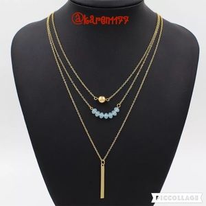 ‼️Last1️⃣Dainty Layered Gold Necklace Blue Gems