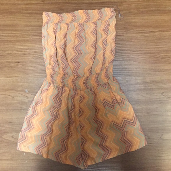 Orange blue and grey chevron strapless romper