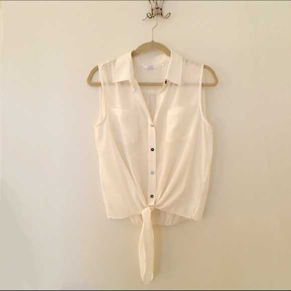 ZOA New York White Button Down Tie-Front Blouse