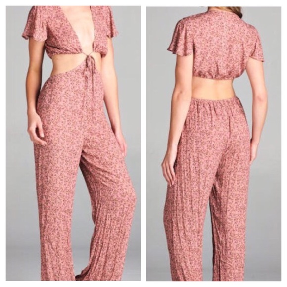 🔥Floral side cut outs cap sleeve long 70s jumpsuit - Picture 3 of 4