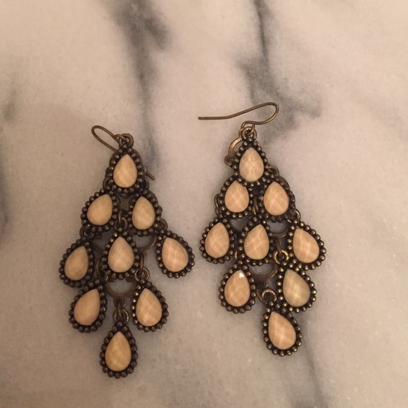 White and dark gold chandelier earrings