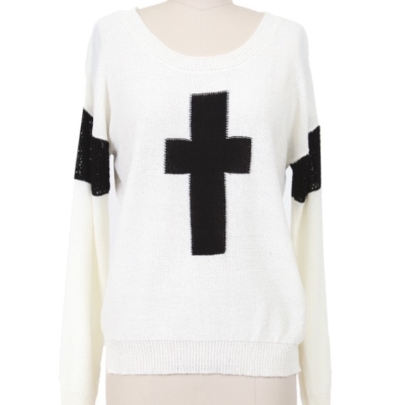 Cream and Black Cross Light Weight Sweater - Picture 1 of 3