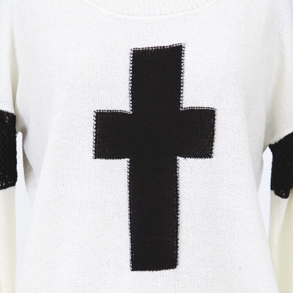 Cream and Black Cross Light Weight Sweater - Picture 3 of 3
