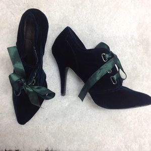Dark cobalt/emerald velvet satin lace up Shootie.