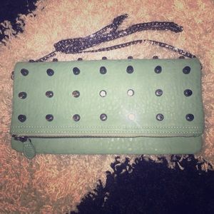 Army green cross over purse.