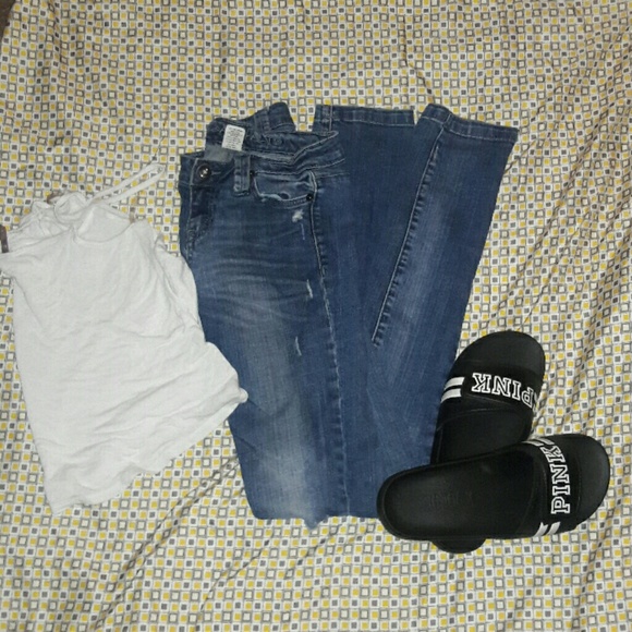 Blue Ripped Knee Jeans