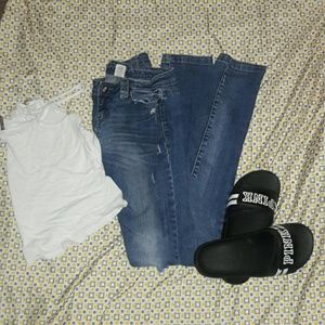 Blue Ripped Knee Jeans