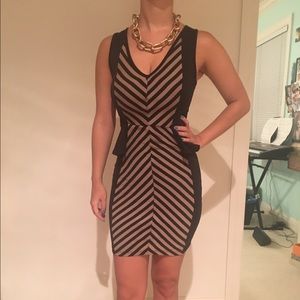 Tan & Black Striped Dress