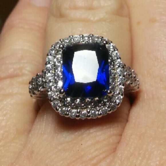 Beautiful Sapphire and Cz Ring Stamped 925