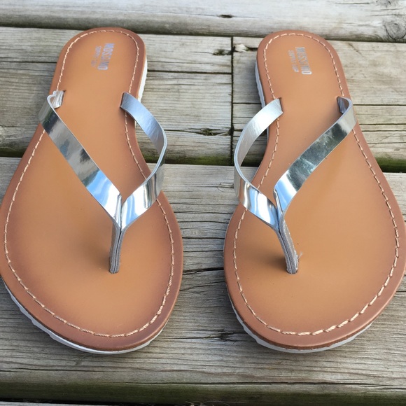 Shiny Silver Flip Flops