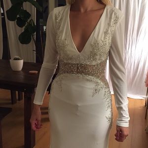 Beaded bebe floor length dress, homecoming/wedding