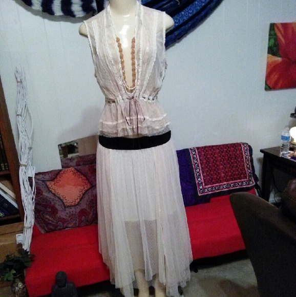 Free People Boho Lace Overlay Maxi Skirt