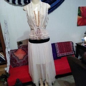 Free People Boho Lace Overlay Maxi Skirt