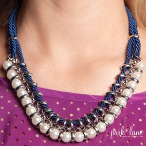 Navy Rope, Silver and Pearl Necklace