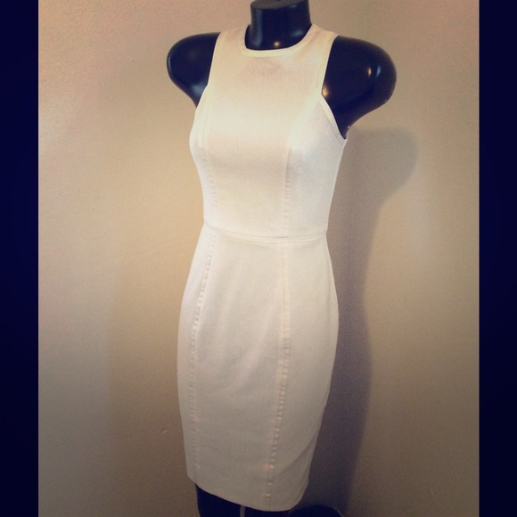 H&M white pencil dress with slit in back&high neck