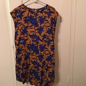 Mustard yellow dress with blue flowers