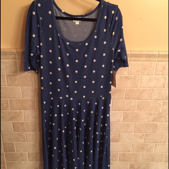 NWT 2x LulaRoe Nicole dress blue with polka dots