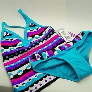 Girls blue and multi color tankini swim suit