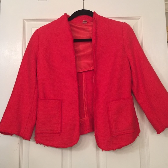 Vintage Red frayed hem Blazer/jacket 3 quarter sleeve