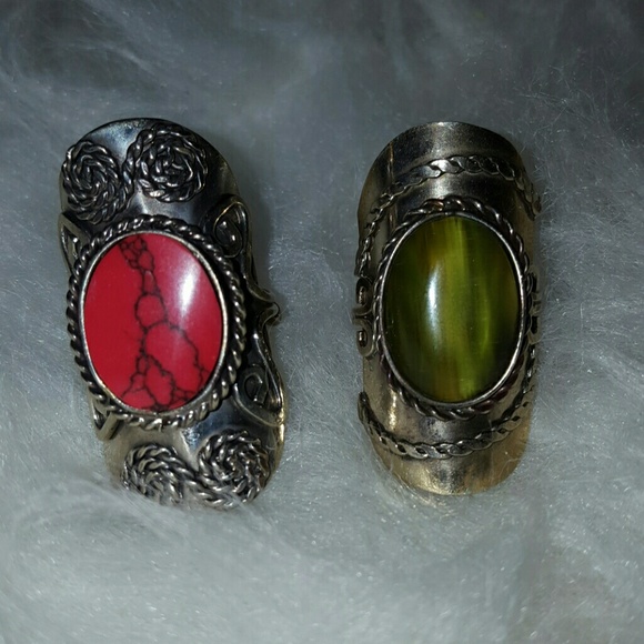 2 Metallic Stone Rings - Picture 2 of 2