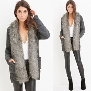 Faux Fur Trim Cardigan