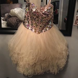 Sequined cream colored dress with tule skirt