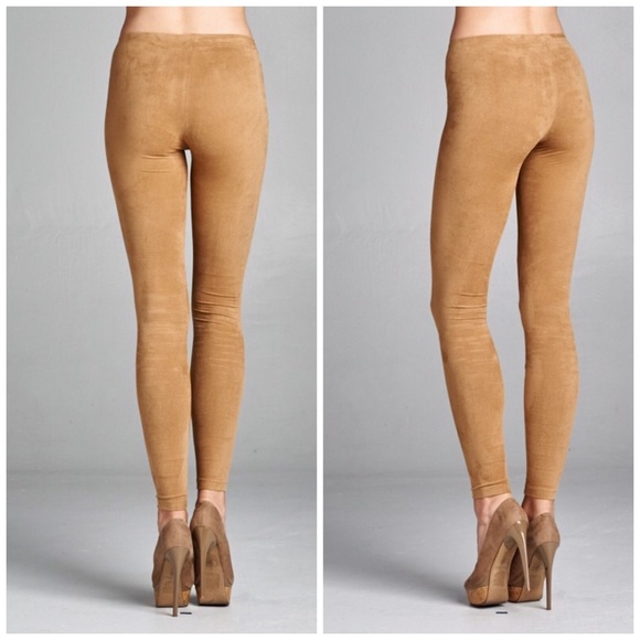 Camel Faux Suede Leggings - Picture 2 of 4