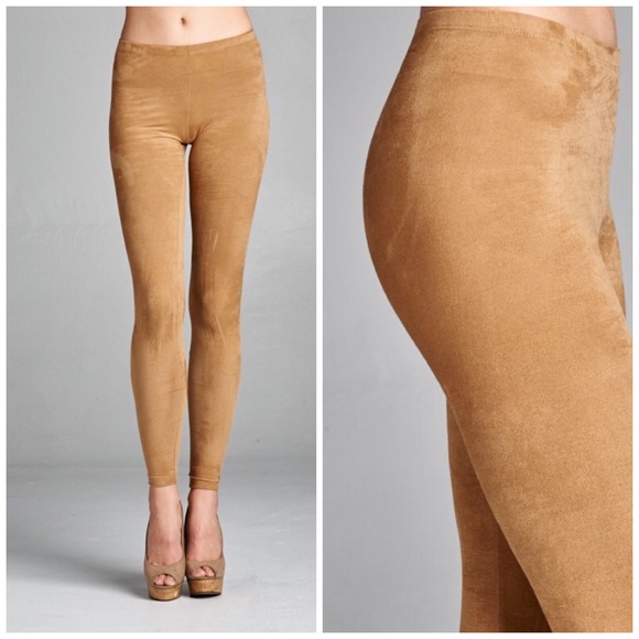 Camel Faux Suede Leggings - Picture 3 of 4