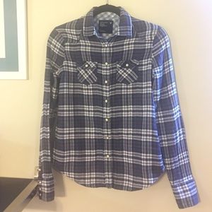 American eagle snap button down plaid sz 2 blue