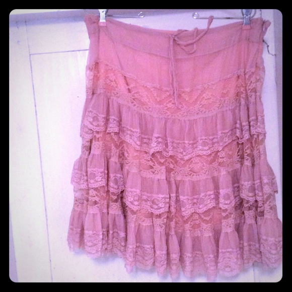 Ruffles Pink Lace knee length skirt 14