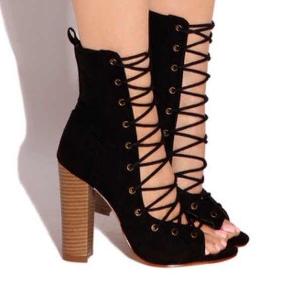 Black lace up heels secret rendezvous