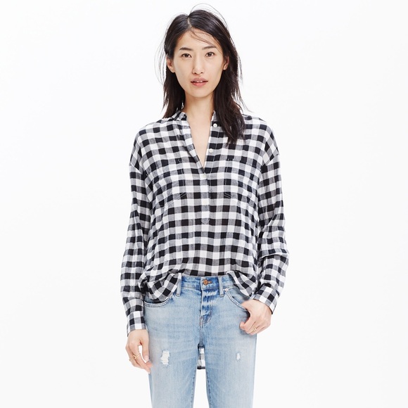 *NWOT MADEWELL COLLARLESS POPOVER SHIRT IN CHECK