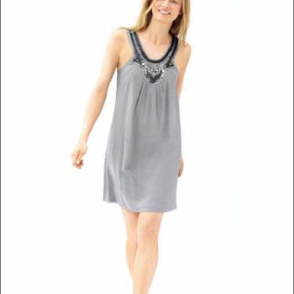 Banana republic beaded gray silk dress