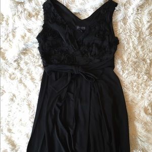 Black cocktail dress with floral top