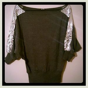 Silver Sequin Batwing Top